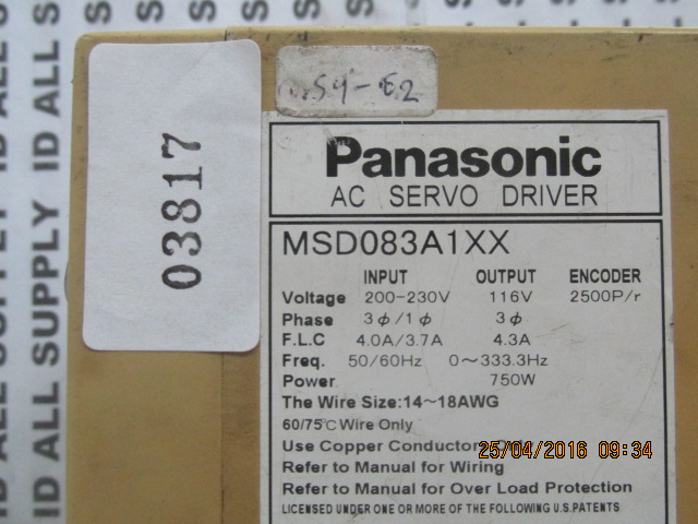 MSD083A1XX SERVO DRIVE “ PANASONIC ”