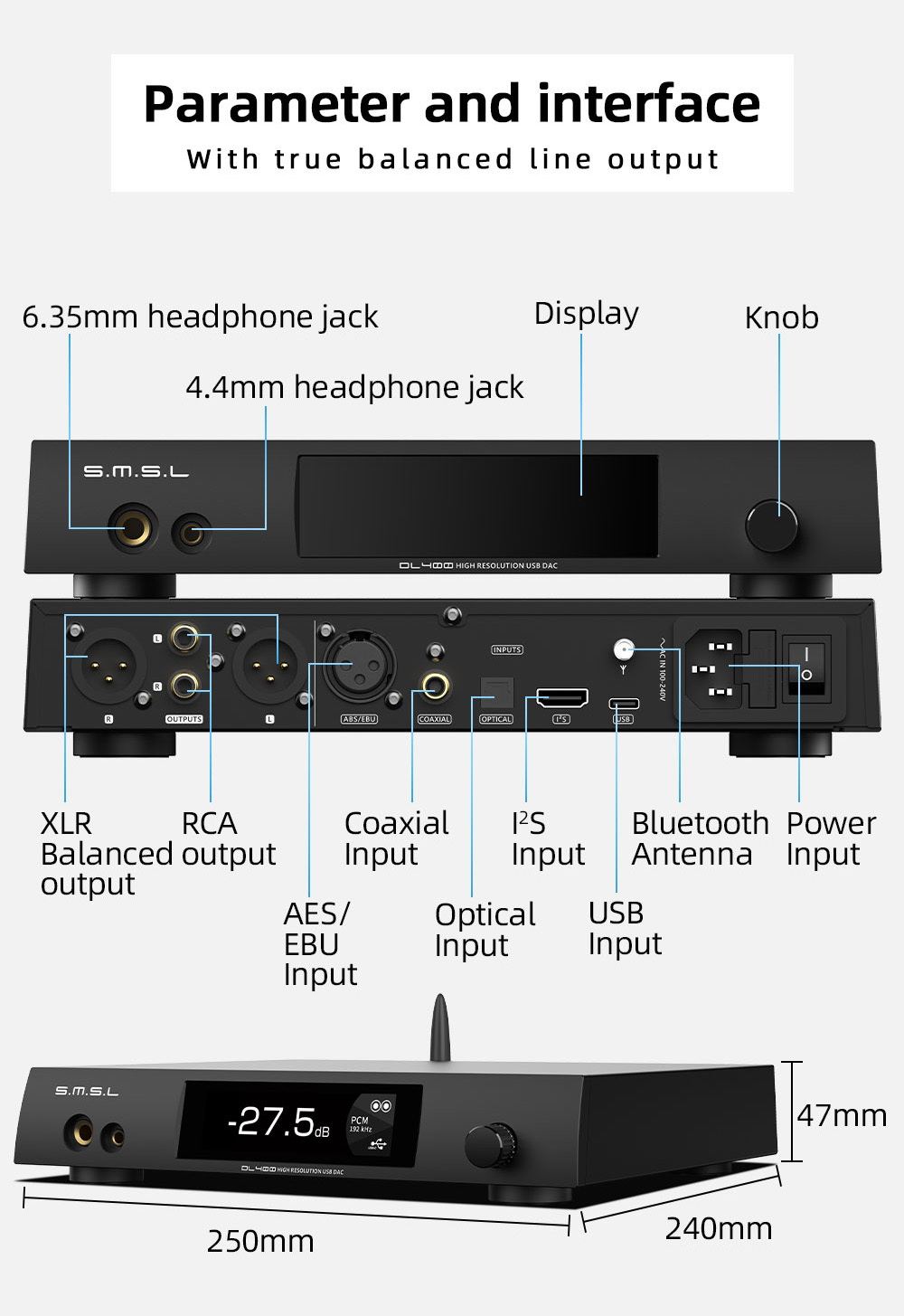 SMSL DL400 DAC/AMP ตั้งโต๊ะ ชิป ESS ES9039MSPRO รองรับ MQA, LDAC, Dual Hi-Res ประกันศูนย์ไทย