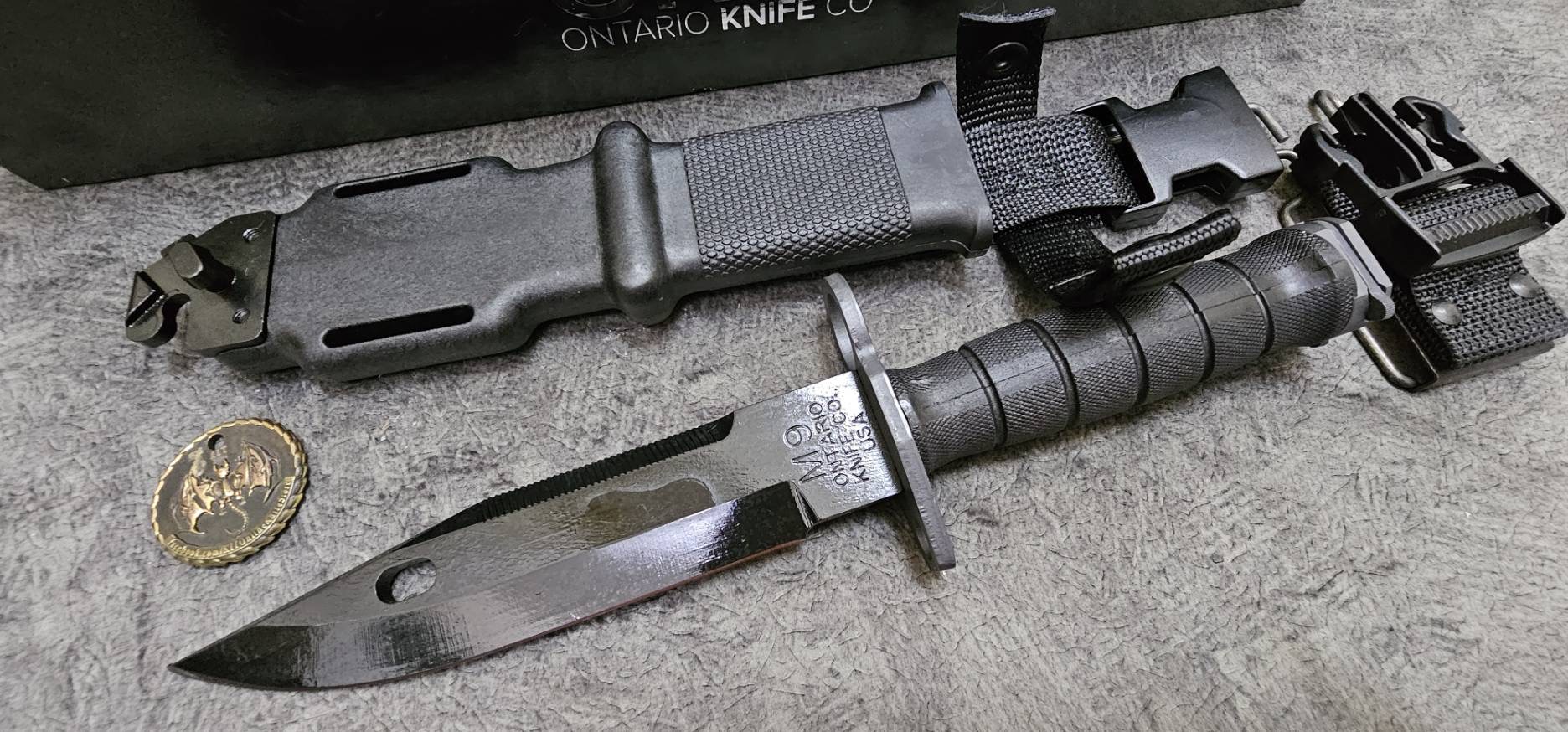 Ontario M-9 Black Bayonet & Scabbard (7" Black)