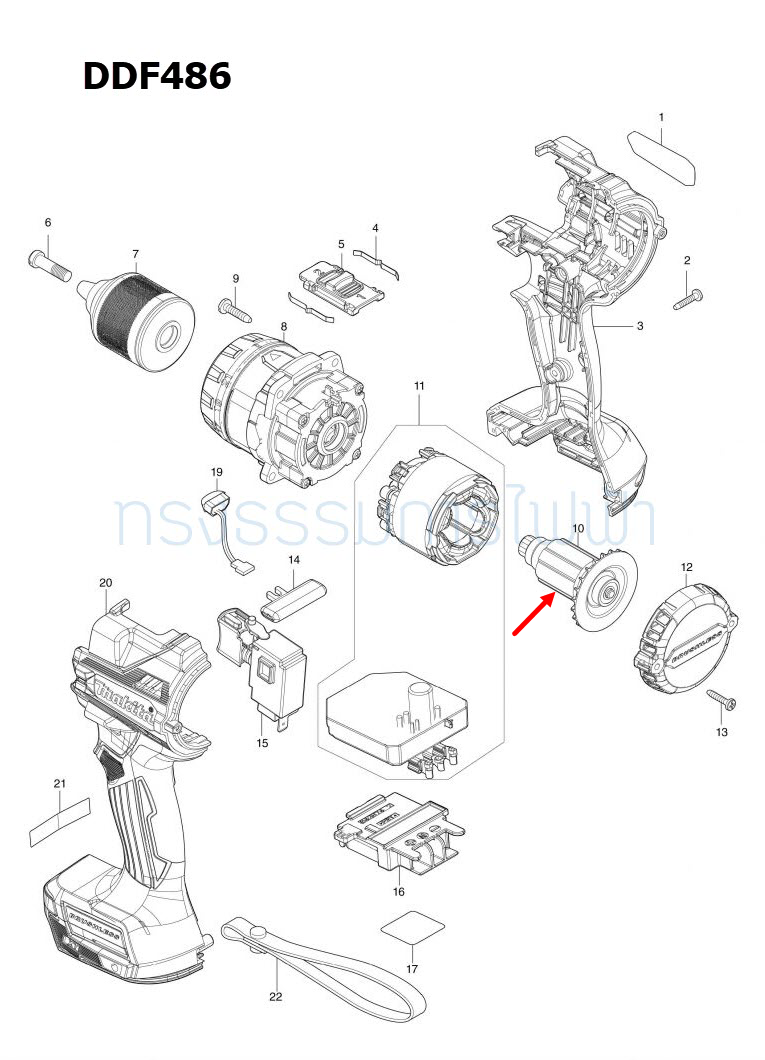 ทุ่น สว่านเจาะกระแทกไร้สาย Makita มากีต้า DHP486, DDF486 (แท้) ##