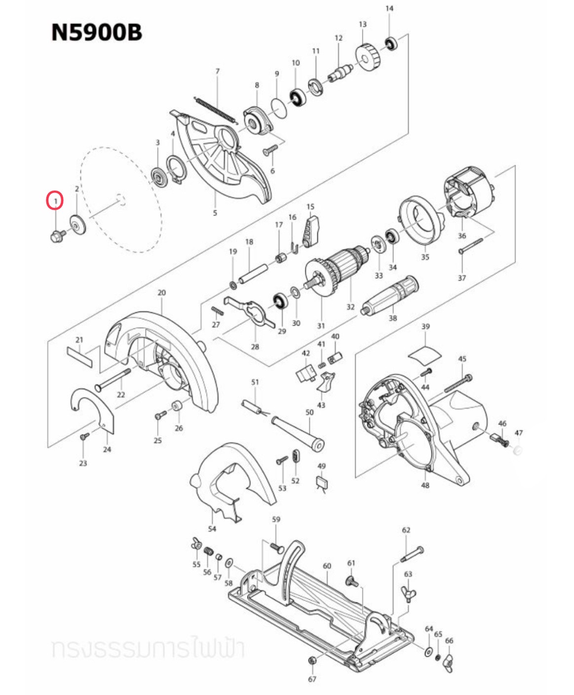 น๊อตยึดใบ เลื่อยวงเดือน Makita มากีต้า N5900B [#1] Pn.251644-1 (แท้) ##(*)