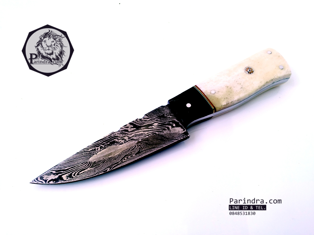 มีดดามัสกัส ทรงมีดแล่ (Damascus) ด้ามกระดูกอูฐและเขาวัว ขนาด 7.5 นิ้ว ตีพับ 200 ชั้น นำเข้าจาก ปากีสถาน DPK007