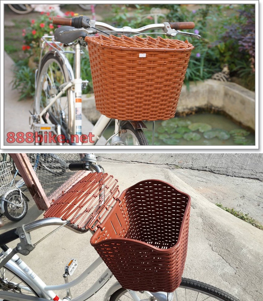 ตะกร้าจักรยาน BAKET04 สไตล์หวายเทียม พร้อมฝาปิด.มีแบบนูน ตะกร้าพลาสติก