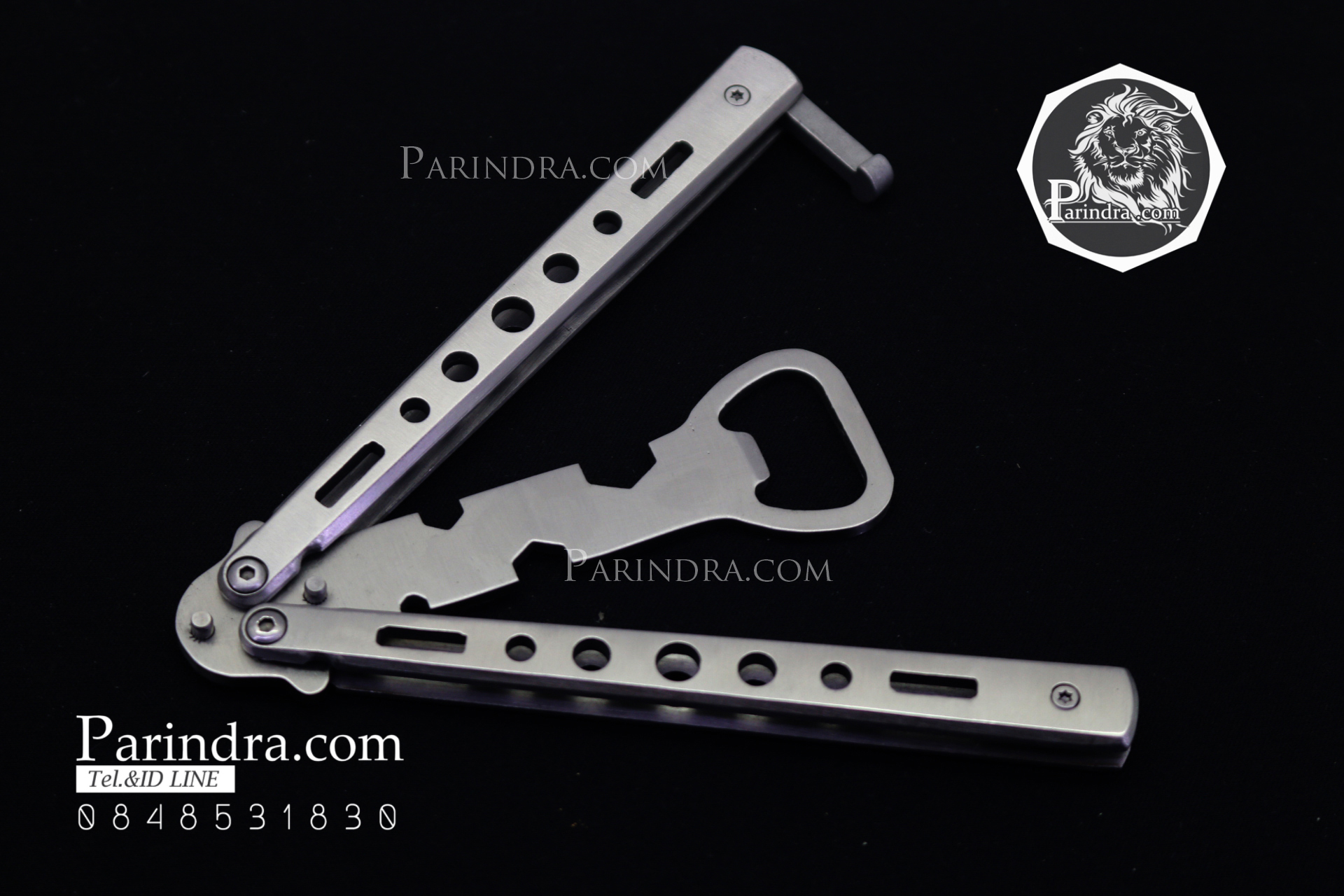 มีดบาลีซอง Balisong มีดควง มีดปีกผีเสื้อ แบบมีที่เปิดขวด และขันน๊อตห้าเหลี่ยม สีเงิน BLA011