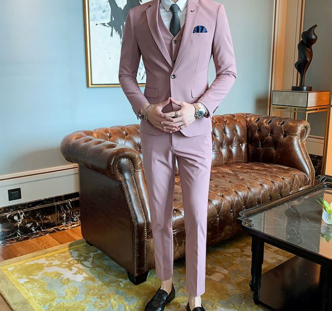 Pre-order ชุดสูทชาย เนื้อผ้าฟูเด้ง สีดำ (พร้อมเสื้อกั๊ก)