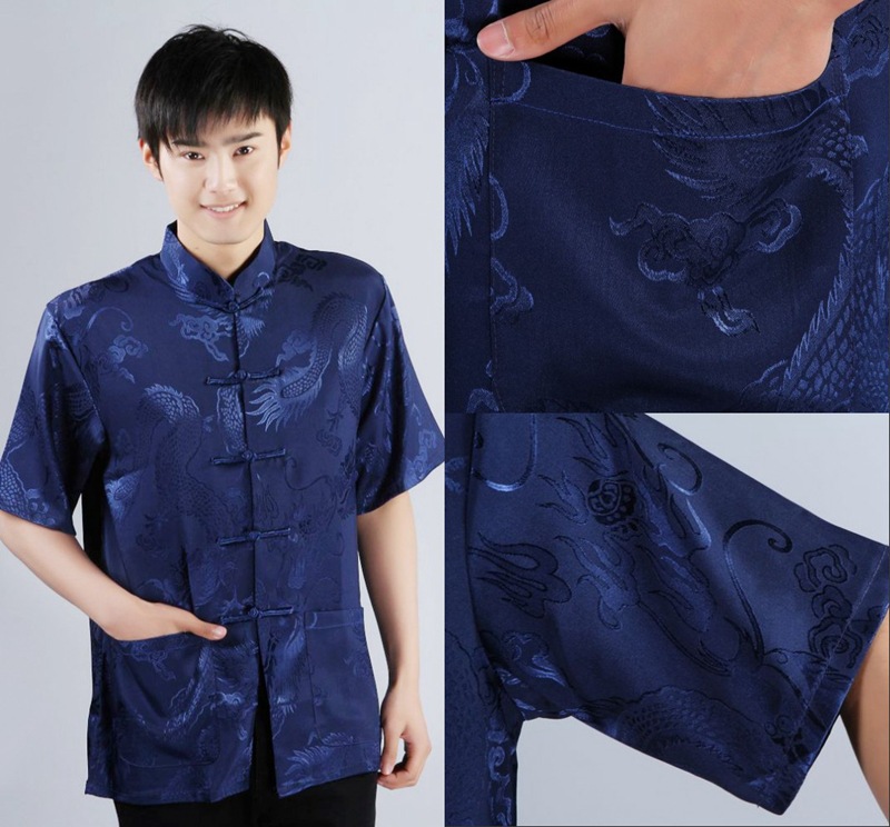 Pre-order ชุดจีน เสื้อจีนชาย แขนสั้น สีน้ำเงิน
