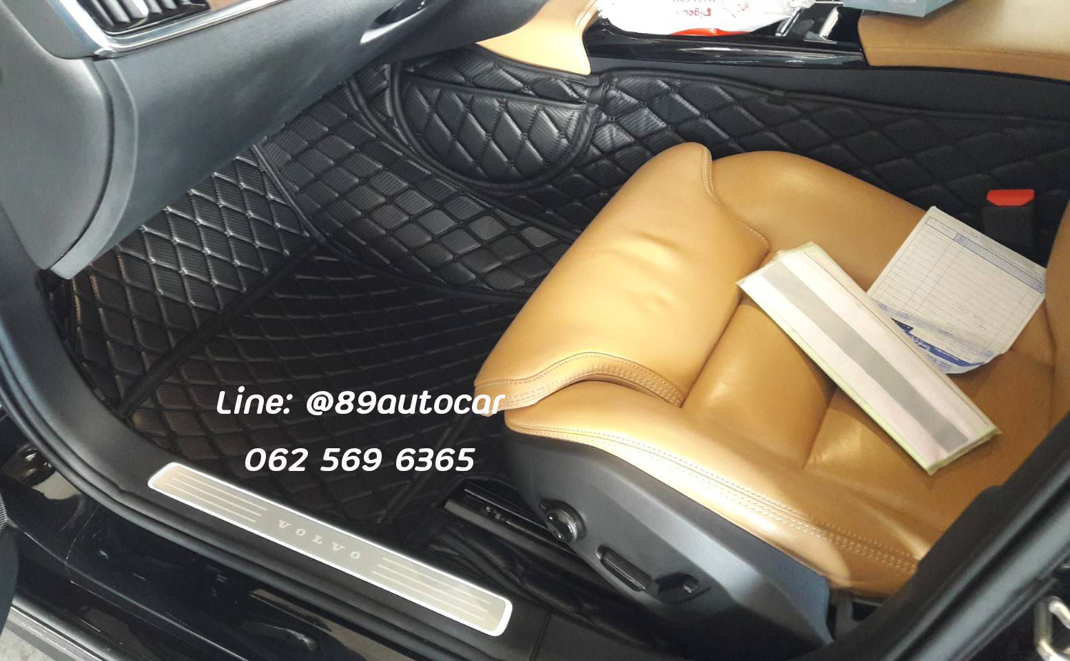 ตัดพรม Volvo S90 2013 ปูพรมหกดี สีดำด้ายดำ ลายเคฟล่า