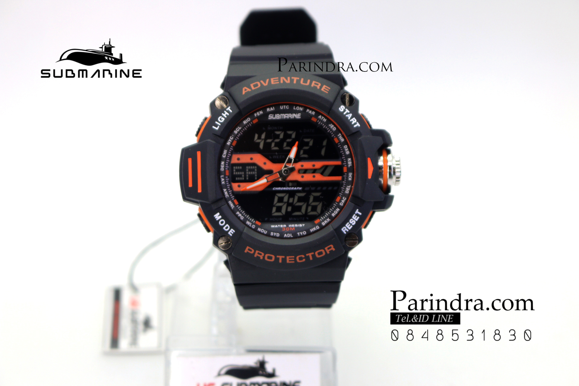นาฬิกา US submarine รุ่น TP3164M สีดำตัดส้ม พื้นหลังดำ