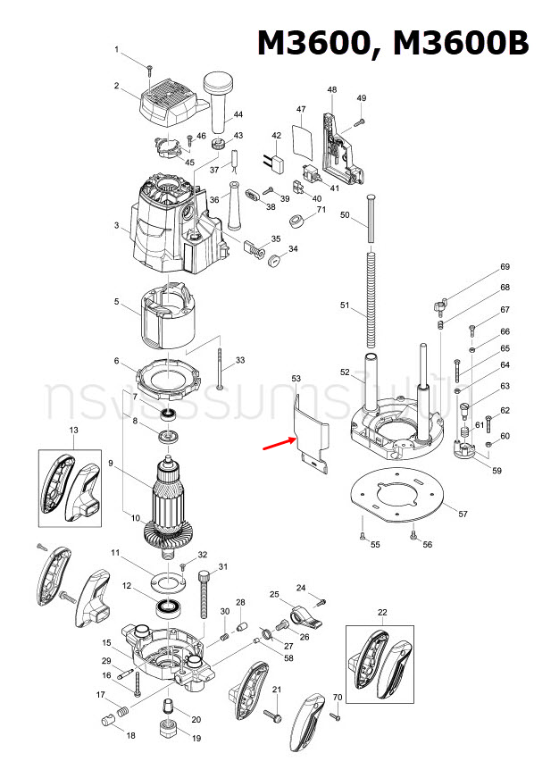 CHIP DEFLECTOR เราท์เตอร์ (Router) Maktec, Makita MT362, M3600, M3600B [#53] Pn.454032-3 (แท้) ##