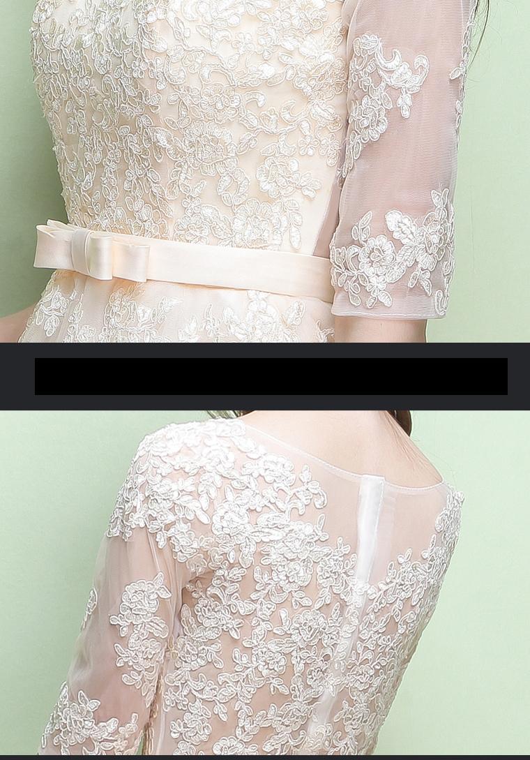 Pro-order เดรส สีครีม แขนยาว ปาดไหล่ ลูกไม้ ถ่ายพรีเวดดิ้ง (ซิปหลัง)