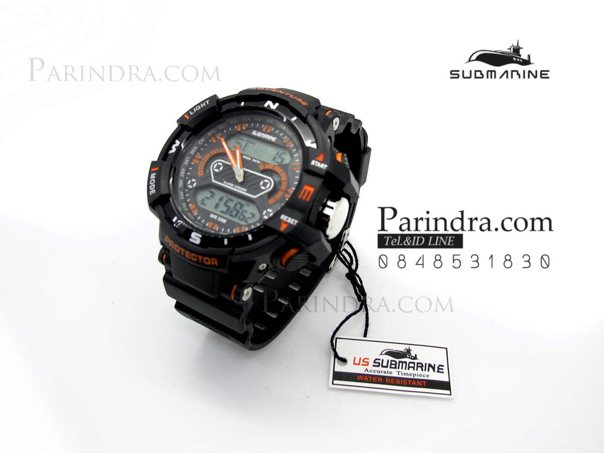 นาฬิกา US submarine Protector รุ่น TP3161M สีดำตัดส้มกรอบเข็มทิศ