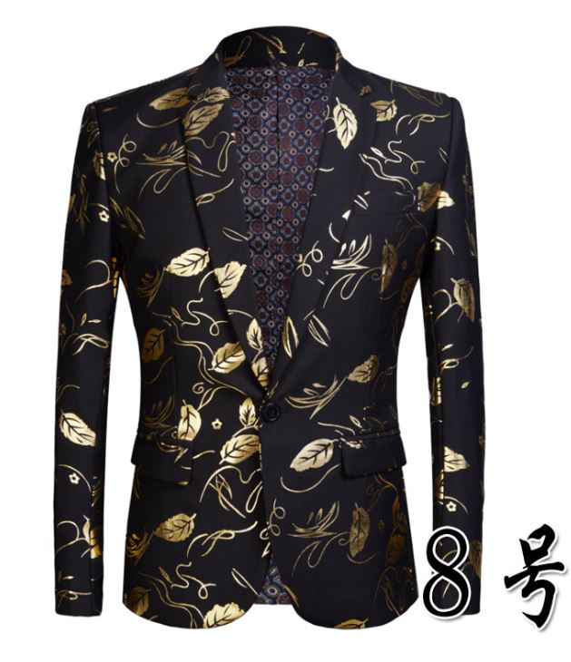 Pre-order เสื้อสูทชาย พิมพ์ลายเส้นใบไม้สีทอง ** เฉพาะเสื้อ**