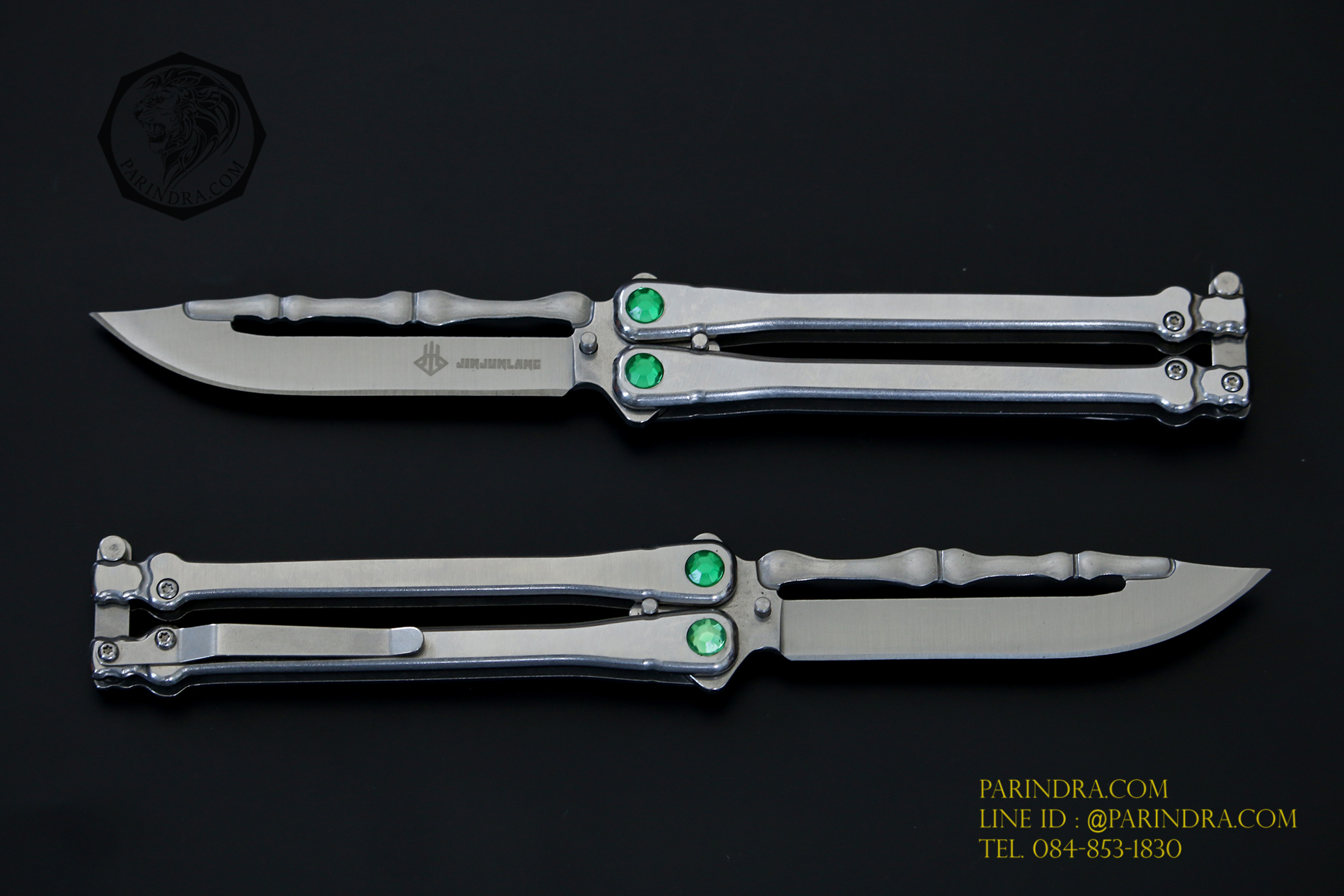 มีดปีกผีเสื้อ Balisong JINJUNLANG ด้ามกระดูก เพชรเขียว