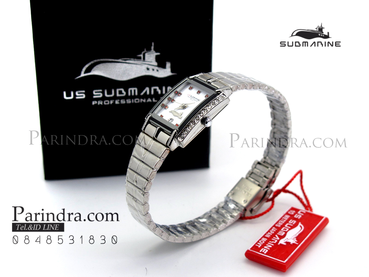 นาฬิกา U.S. submarine รุ่น S1015L สีเงินหน้าปัดสีขาวกรอบคริลตัล