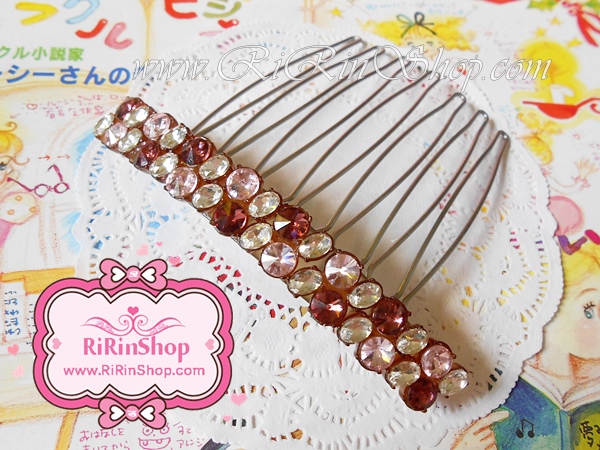 Aznavour & GrainDeBeaute หวีสับ หวีเสียบเซลลูโลสคริสตัลโทนน้ำตาล-ชมพูอ่อน ขนาดใหญ่