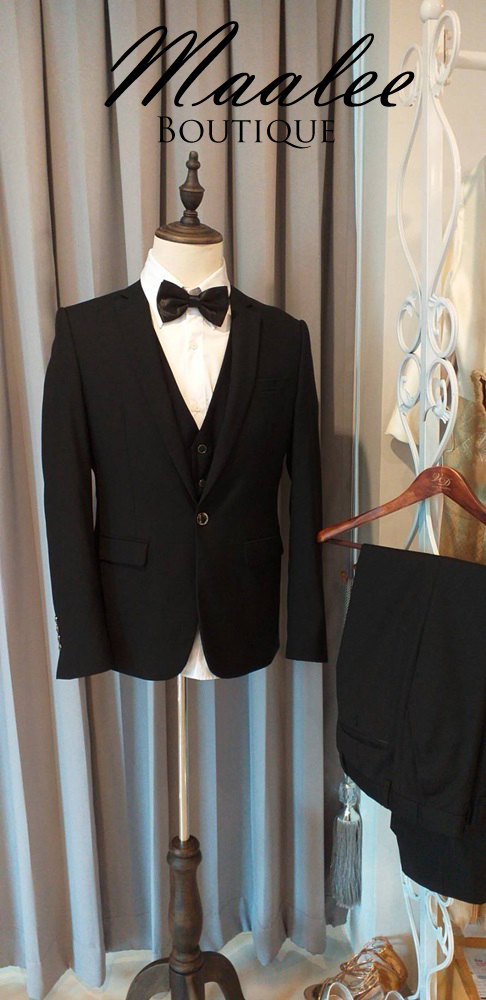 พร้อมเช่า ชุดสูทชาย สีดำ คลาสสิก รุ่นกระดุมเดียว (พร้อมเสื้อกั๊ก)