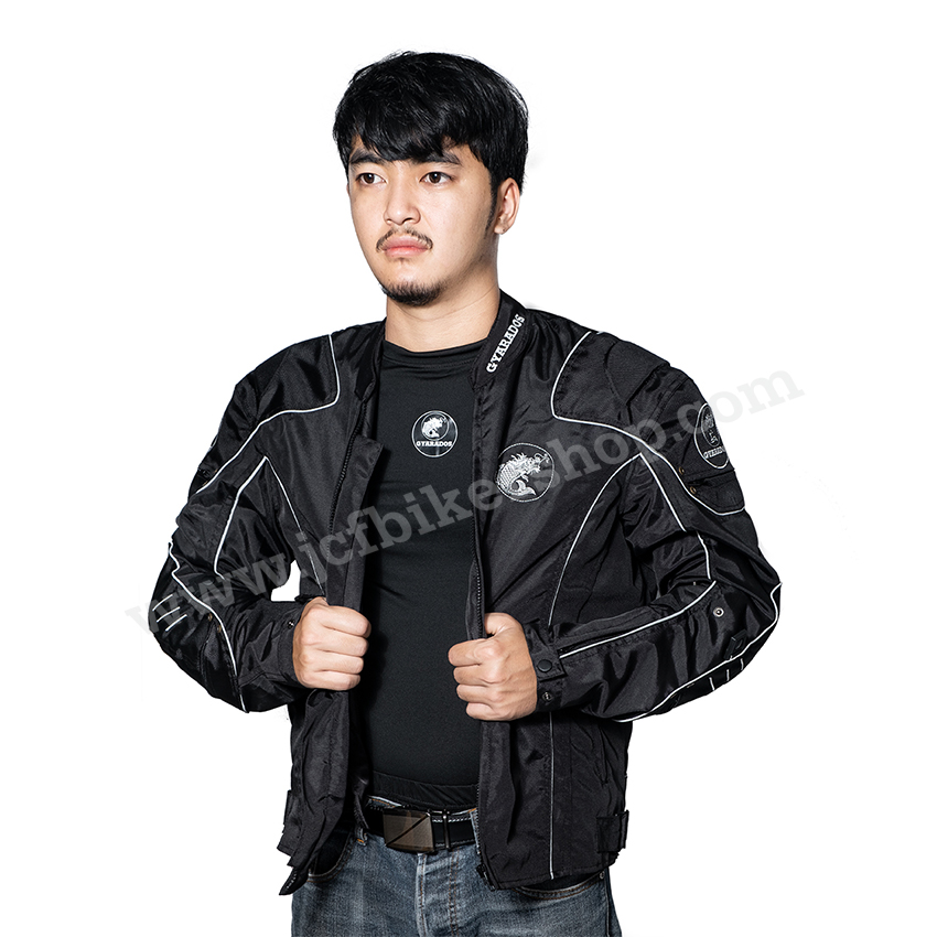 เสื้อการ์ด เสื้อการ์ดมอเตอร์ไซค์ Gyarados ผ้าคอนดูร่ากันน้ำมีการ์ด5จุด+แผ่น EVA 6 จุด+อินเนอร์แขนยาวถอดแยกได้ โลโก้ปักเนี๊ยบทุกจุดไม่สกรีน