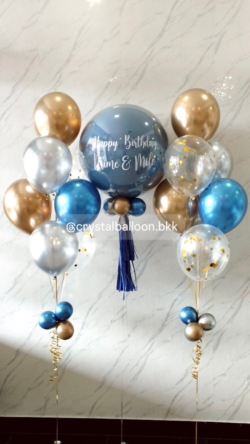 ลูกโป่ง วันเกิด ลูกโป่งยาง ขนาด 24" สีDusk blue พร้อม ลูกโป่งช่อ 7 ลูก 2 ช่อ พร้อมตกแต่ง สามารถเปลี่ยนสีลูกโป่ง/้เปลี่ยนข้อความ/เปลี่ยนขนาดลูกโป่งได้