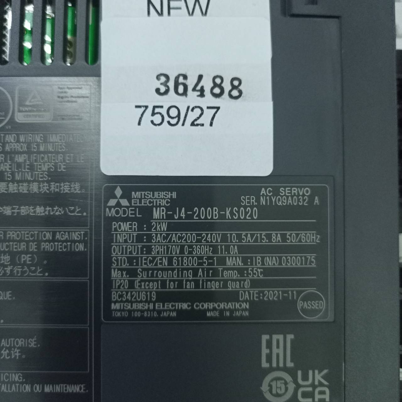 MR-J4-200B-KS020 SERVO DRIVE " MITSUBISHI "