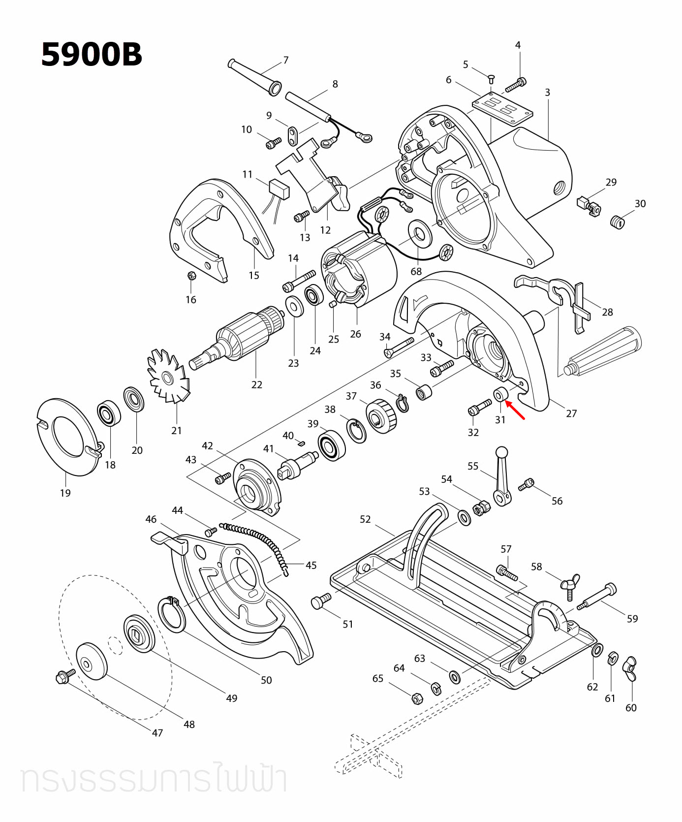 RUBBER SLEEVE 6 เลื่อยวงเดือน Makita 5806B [#13] , 5900B [#31] P/N.262502-6 (แท้) ##