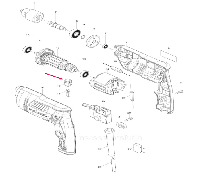 ซองถ่าน Makita มากีต้า, Maktec มาคเทค MT60 [#17], M4000, M4000B, M6500, M6500B [#14] Pn.643566-3 (แท้)## (**)