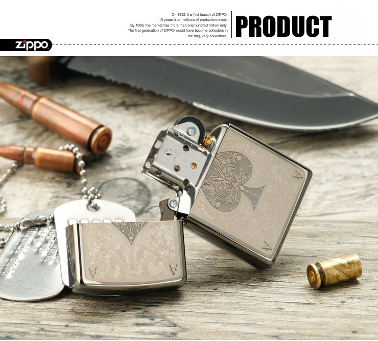 ไฟแช็ค Zippo แท้ โพธิ์ดำแกะสลัก " Zippo 28323 Ace of Spades Filigree Black Ice Finish" แท้นำเข้า 100%