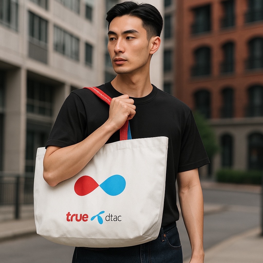 กระเป๋าผ้าแคนวาสออฟไวท์ ทรง Tote Bag ขนาด ก.45*ส.30*ก้น12 ซม.