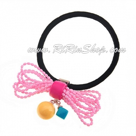 Aznavour ยางรัดผมโบว์เซลลูโลสห้อยจี้ทรงกลม ลูกเต๋า ( light pink )