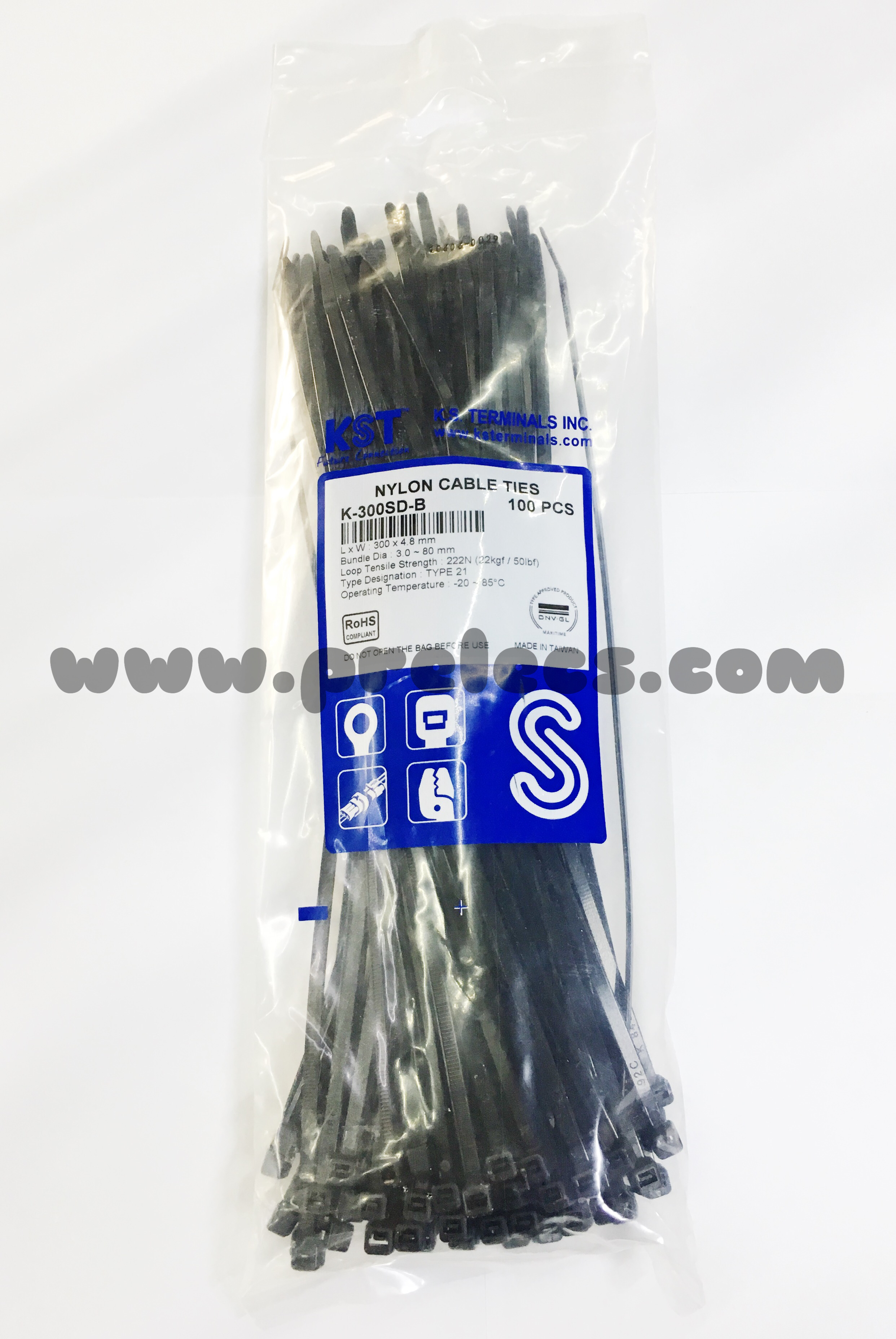 Cable Tie ยี่ห้อ KST (TAIWAN) 12นิ้ว สีดำ