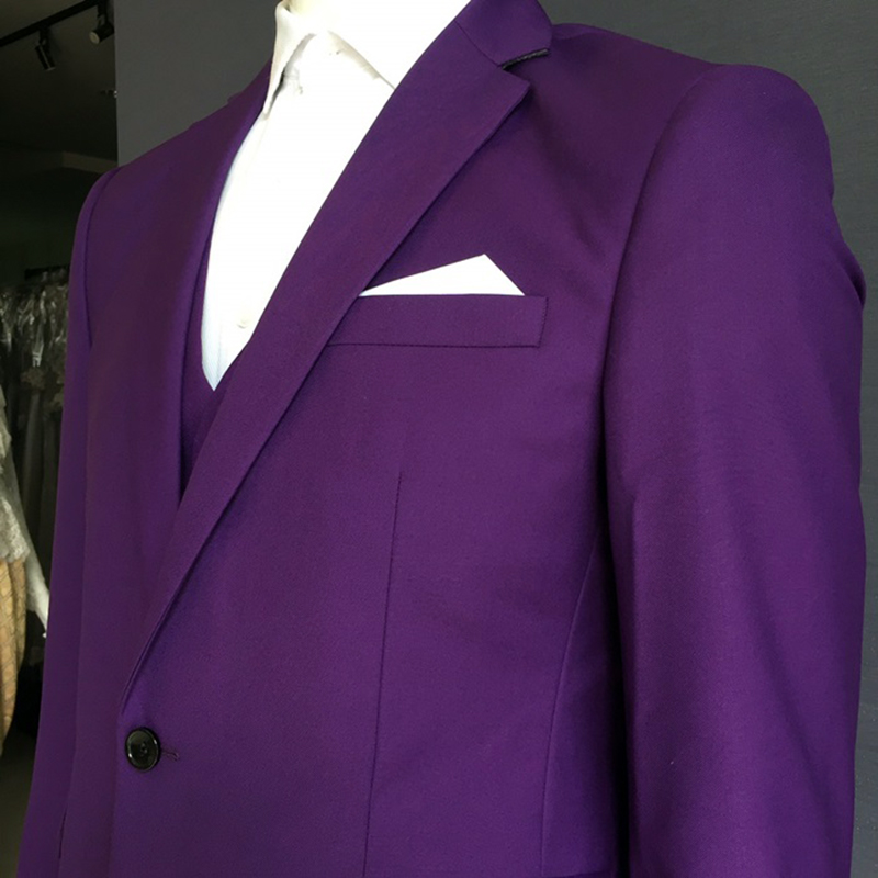 พร้อมเช่า ชุดสูทชาย สีม่วง สไตล์เกาหลี (พร้อมเสื้อกั๊ก)