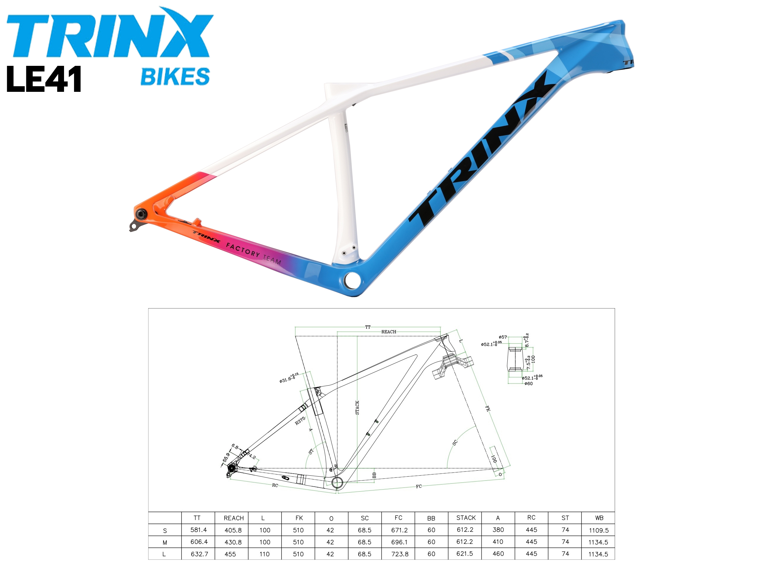 เฟรมเสือภูเขา TRINX รุ่น LE41 MTB Frame Full Carbon 29er BOOST NEW 2024