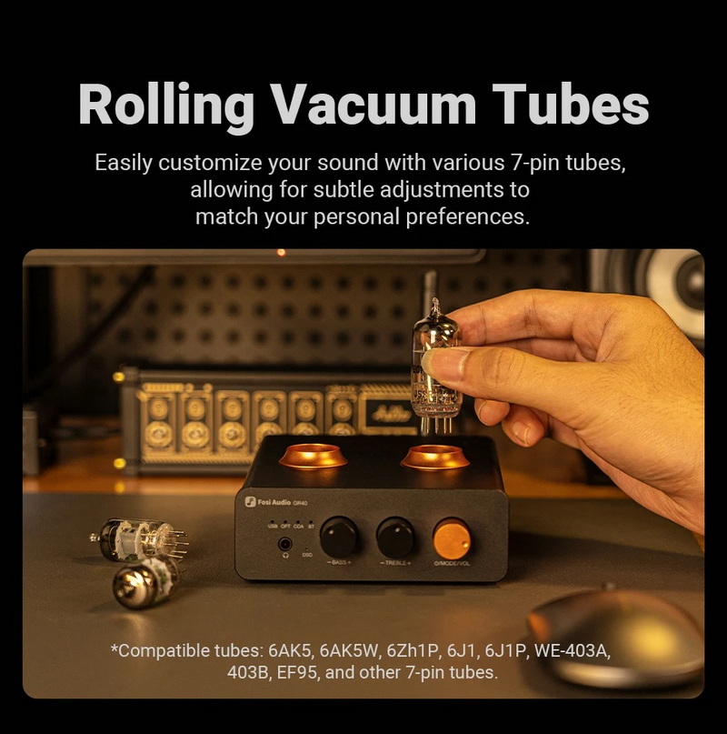 Fosi Audio GR40 Bluetooth DAC/AMP หลอดแก้วตั้งโต๊ะ ปรับเบส แหลมได้ ประกันศูนย์ไทย