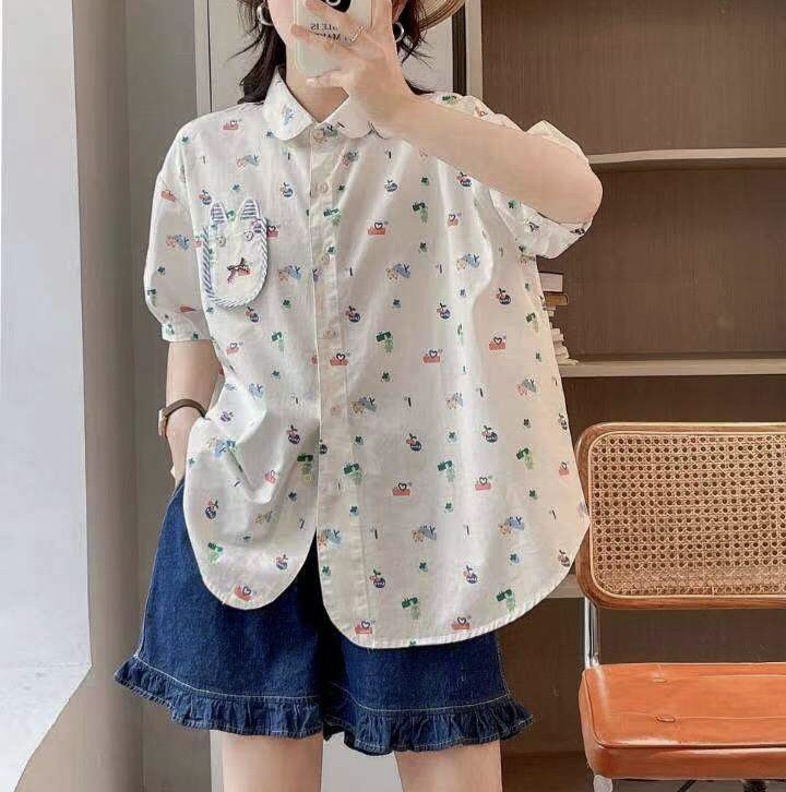 เสื้อเชิ้ตผ้าคอตตอนพิม์ลาย