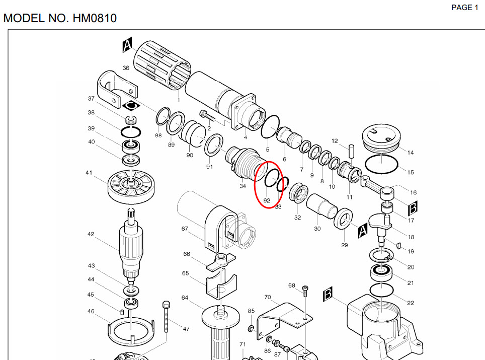 โอริง เครื่องสกัด มากีต้า Makita HM0810 [#92], HM0810T, TA [#31] (แท้) ##