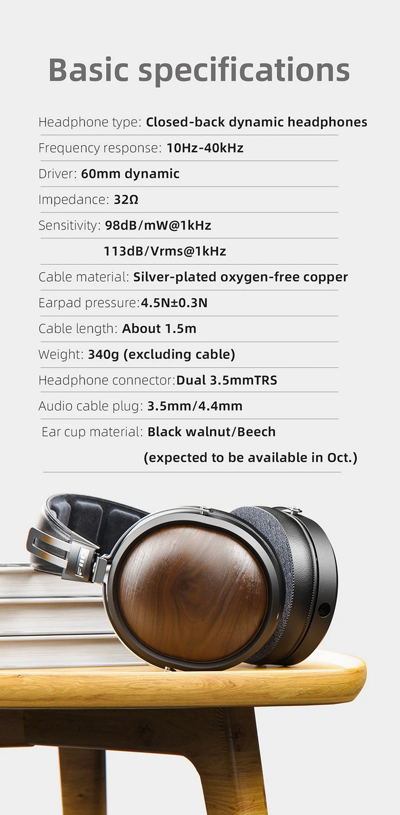 FiiO FT1 หูฟัง Headphones ไดรเวอร์ไดนามิก 60มม. ฝาครอบหูฟังไม้วอลนัทอเมริกัน ประกันศูนย์ไทย