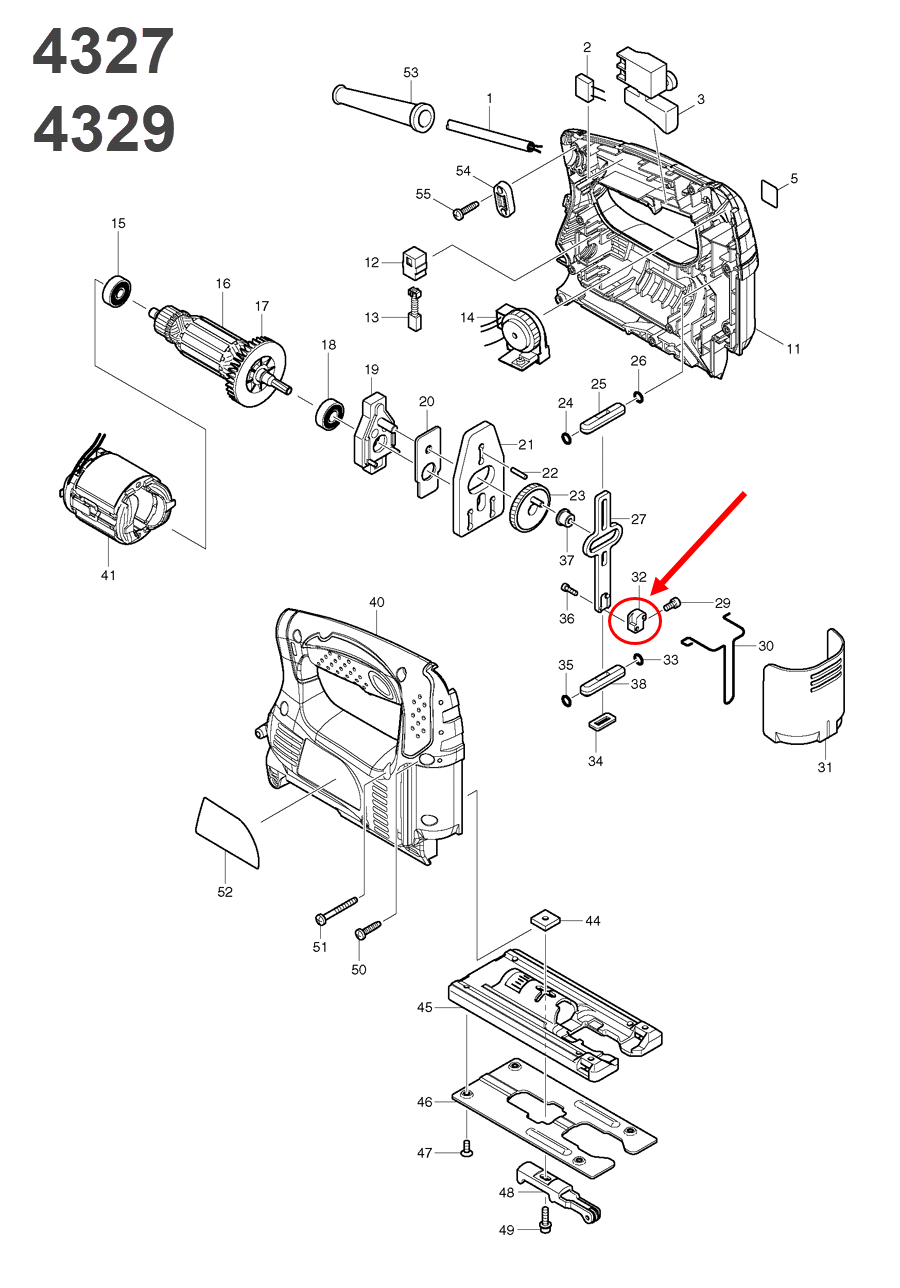 BLADE CLAMP เลื่อยจิ๊กซอว์ Maktec-Makita MT431, 4327, 4329, M4301, M4301B [#32] Pn.313140-8 (แท้)