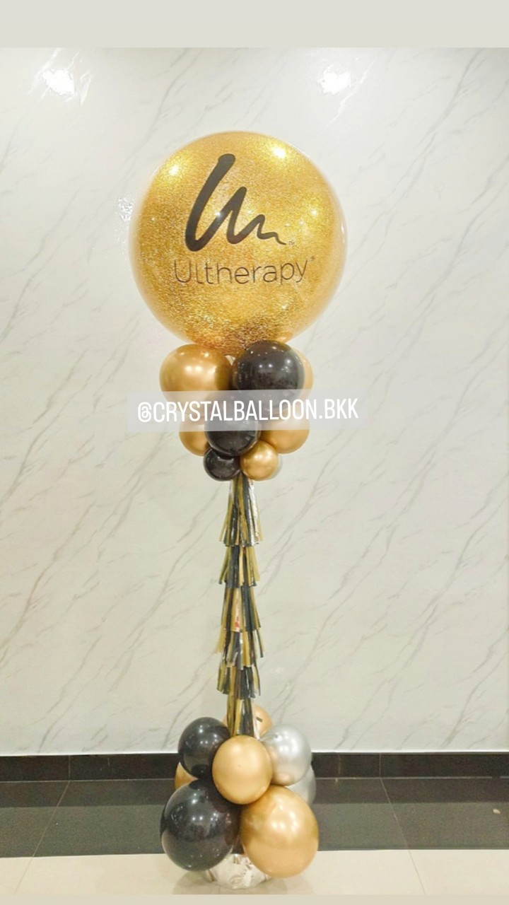 เสาลูกโป่ง เปิดงาน Bubble ขนาด 36" กลิตเตอร์สีทอง พร้อมตกแต่ง สามารถเปลี่ยนสีลูกโป่ง/เปลี่ยนข้อความได้