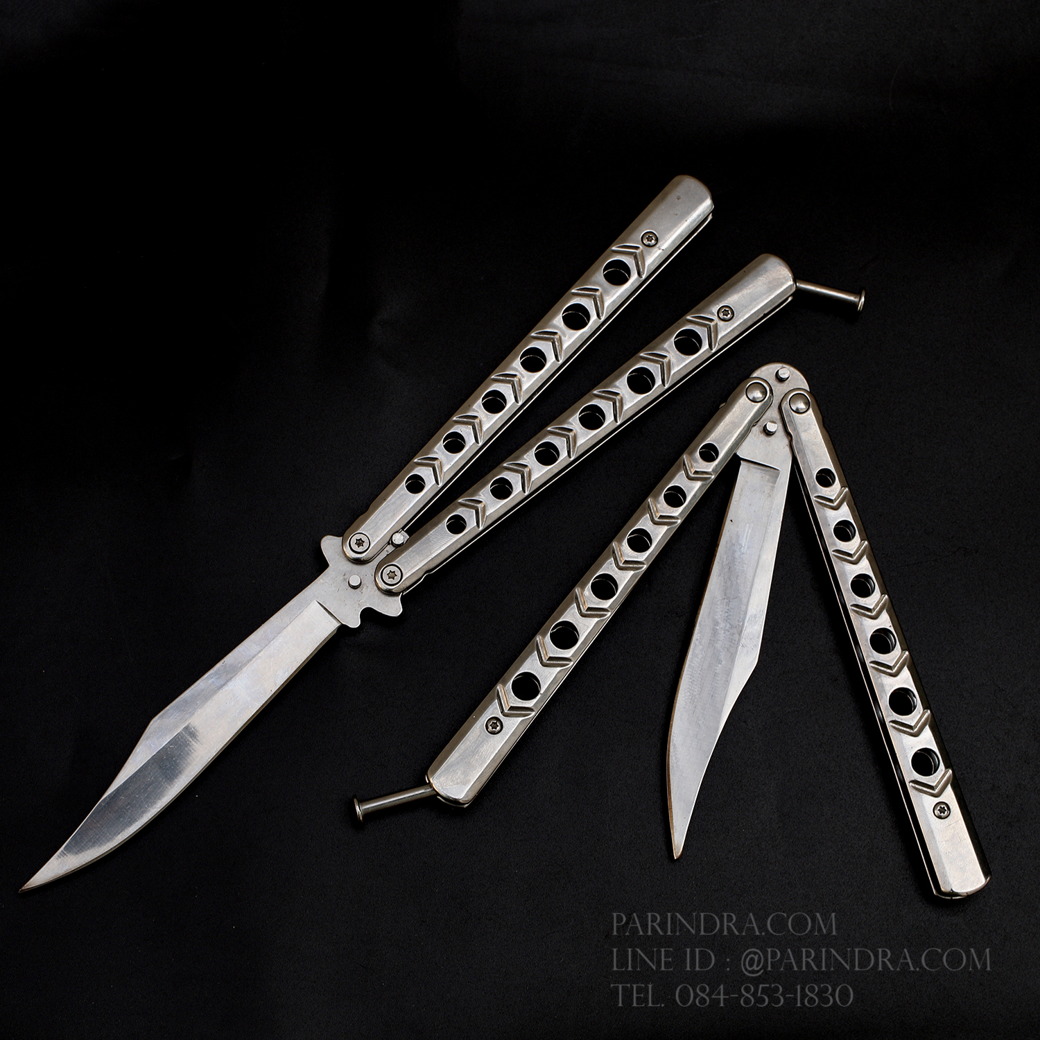 มีดบาลีซอง Balisong มีดควง มีดปีกผีเสื้อ แบบยาว สีเงิน ควงง่าย