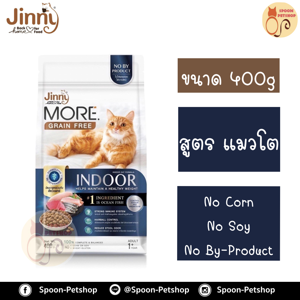 Jinny More อาหารแมว จินนี่ มอร์ เกรนฟรี สำหรับแมวเลี้ยงในบ้าน 400g