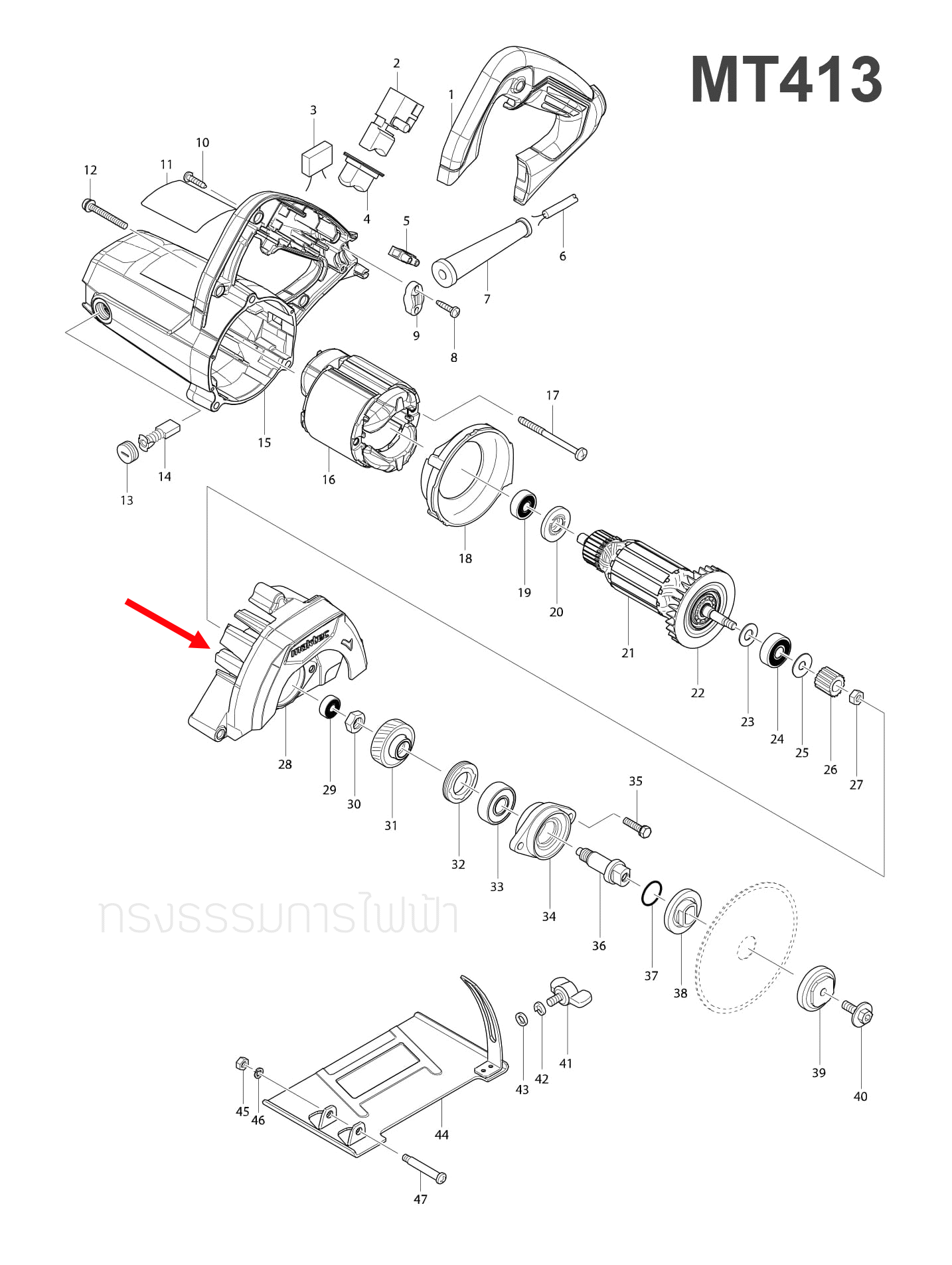 ครอบใบตัด เครื่องตัด มาคเทค-Maktec MT413 [#28] Pn.142137-8 (แท้) ##