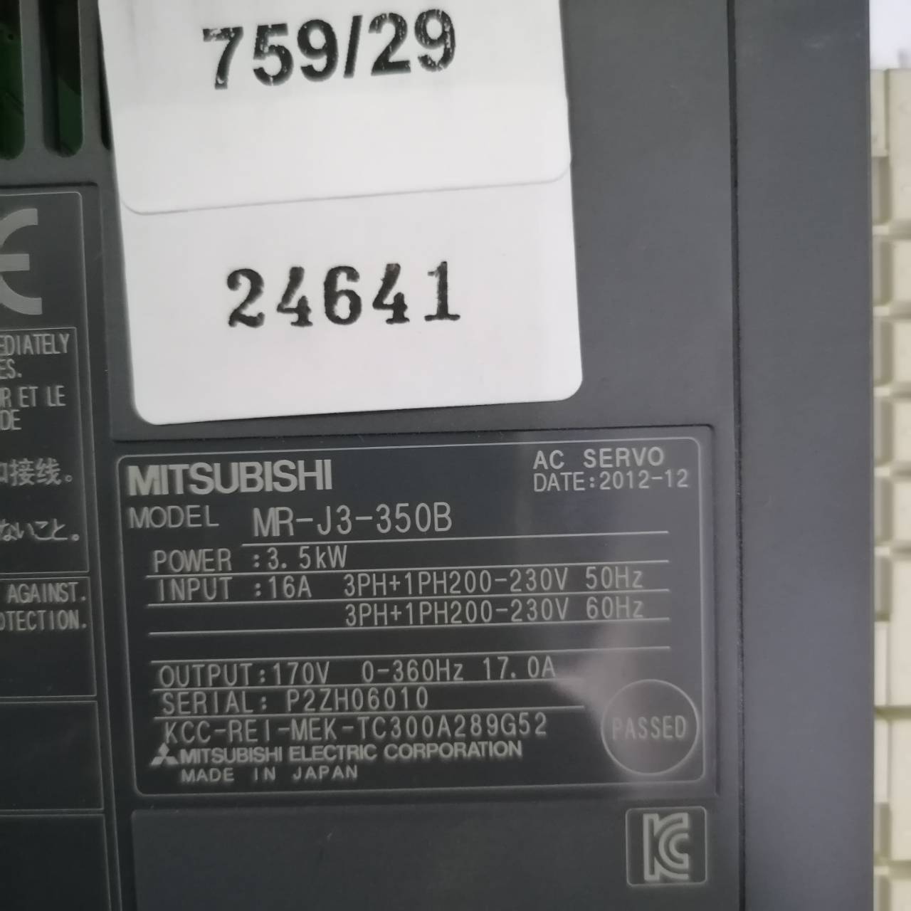 MR-J3-350B SERVO DRIVE " MITSUBISHI "
