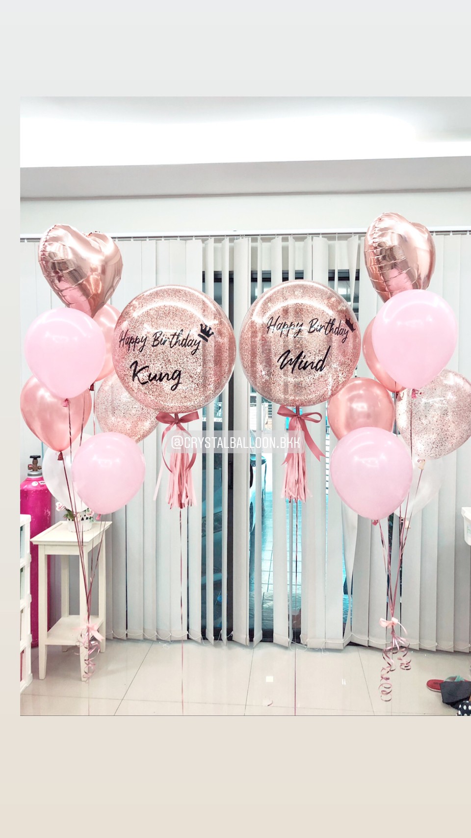 ลูกโป่ง วันเกิด แพ็คคู่ Bubble ขนาด 24" สีโรสโกล พร้อมตกแต่ง ช่อลูกโป่งฟอยล์หัวใจ 18" 2 ช่อ,ลูกโป่งใส ใส่กลิตเตอร์ สามารถเปลี่ยนสีลูกโป่ง/เปลี่ยนข้อความ/เปลี่ยนขนาดได้