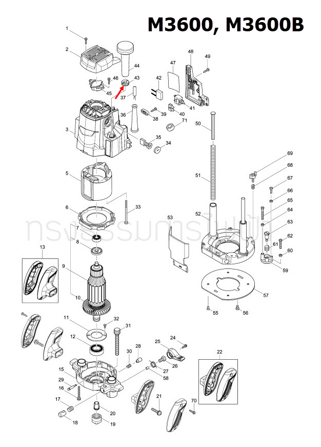 NYLON NUT M10 เราท์เตอร์ Maktec มาคเทค, Makita มากีต้า MT360, MT362, M3600, M3600B [#43] Pn.418484-2 (แท้) ##