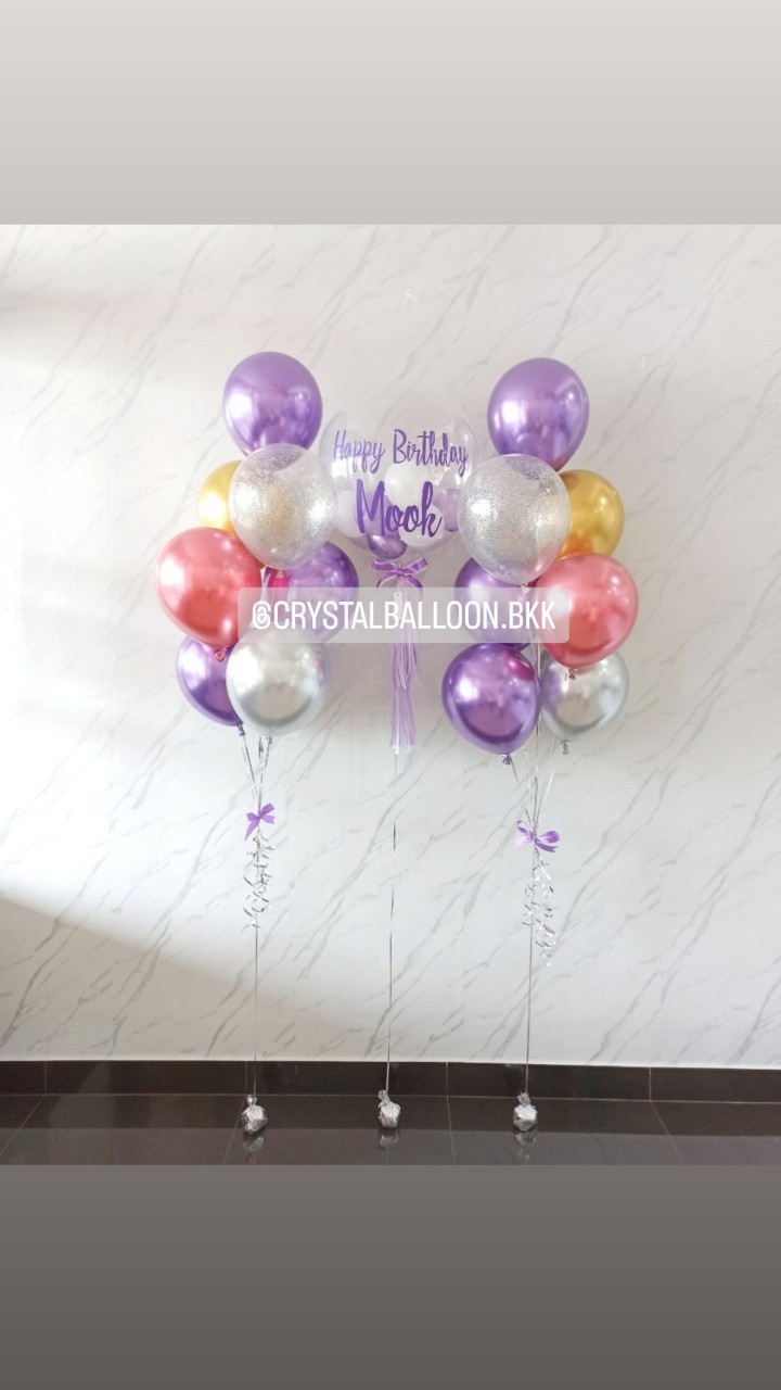 ลูกโป่ง วันเกิด Bubble USA 24" พร้อม ช่อลูกโป่งสีโครเมี่ยม ช่อ 7 ลูก 2 ช่อ พร้อมตกแต่ง สามารถเปลี่ยนสีลูกโป่ง/เปลี่ยนข้อความได้