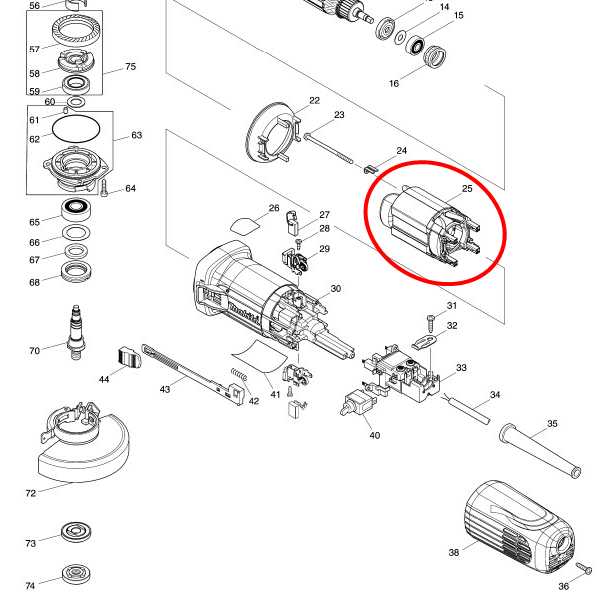 ฟิลคอยล์ หินเจียร Makita มากีต้า GA4040C, GA5040C (แท้) ##