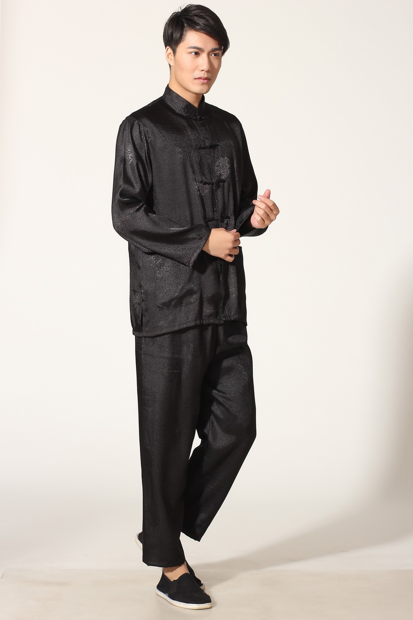 Pre-order ชุดจีน ชาย เสื้อพร้อมกางเกง สีดำ