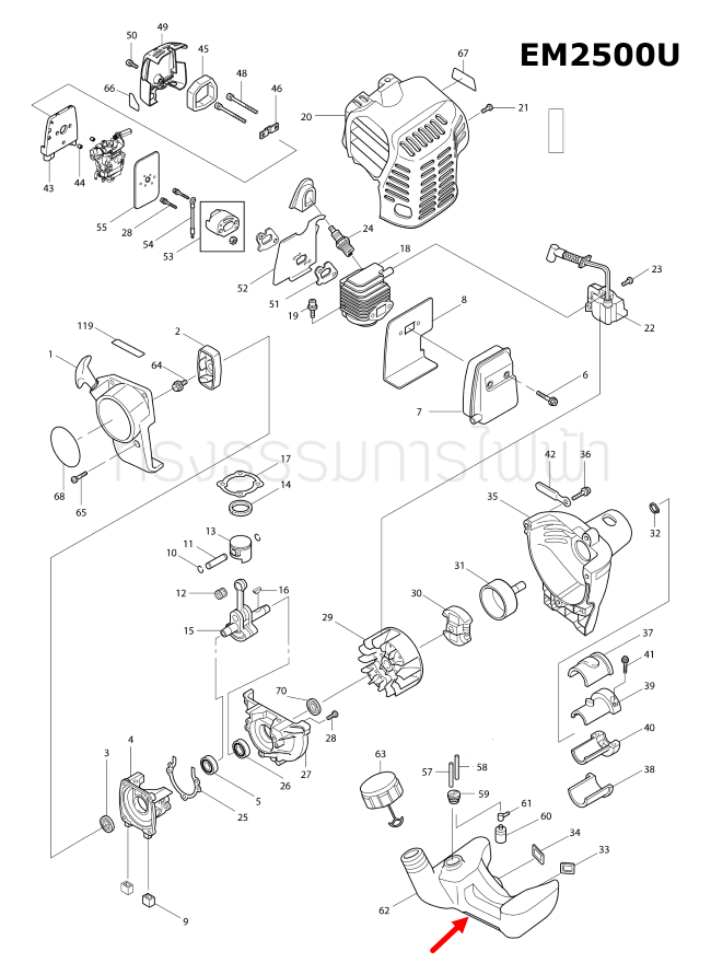 ถังน้ำมัน เครื่องตัดหญ้า Makita มากีต้า EM2500U [#62] Pn.DA00000121 (แท้) ##