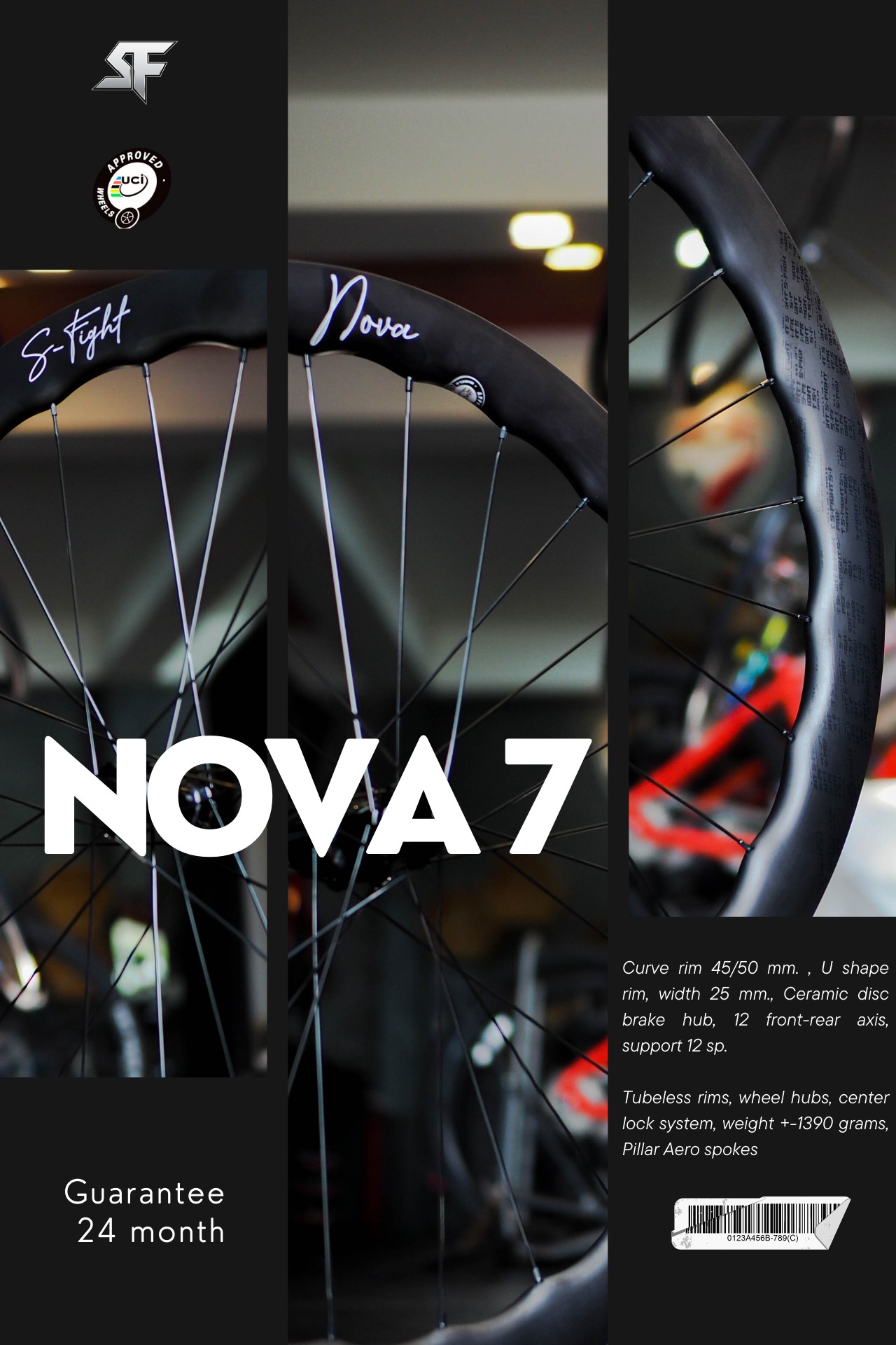 ชุดล้อเสือหมอบ 𝙎-𝙁𝙞𝙜𝙝𝙩 𝙉𝙊𝘼 𝟳 𝘾𝙐𝙍𝙑𝙀, WH-001 Carbon Wheelset 11sp, ขอบ Curve 45/50 mm. ขอบทรง U กว้าง 25 mm. ดุม CERAMIC, 2023