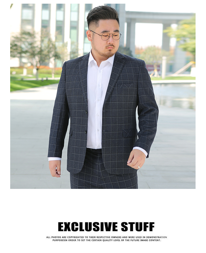 Pre-order ชุดสูทชาย พลัสไซส์ ลายตารางสีกรมท่า