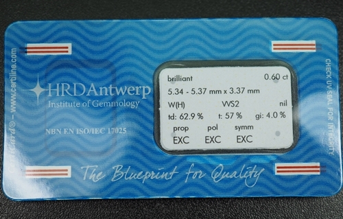 เพชรแท้พร้อมใบเซอร์ 0.60 CT (H)VVS2